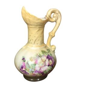 Austria Floral Porcelain Ceramic Pitcher with Handle 6 inches Tall